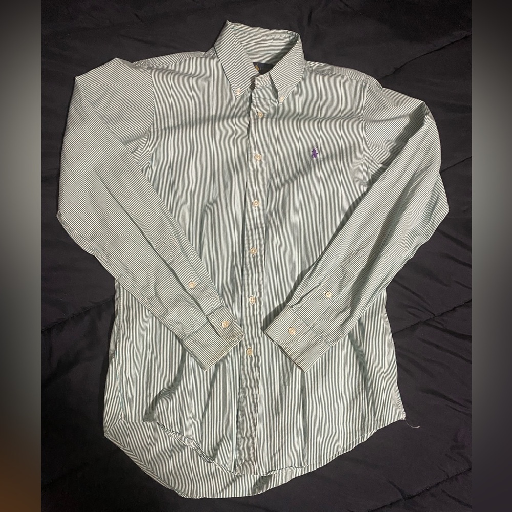 Men’s Ralph Lauren Long Sleeve Button Up, Small, Green stripes